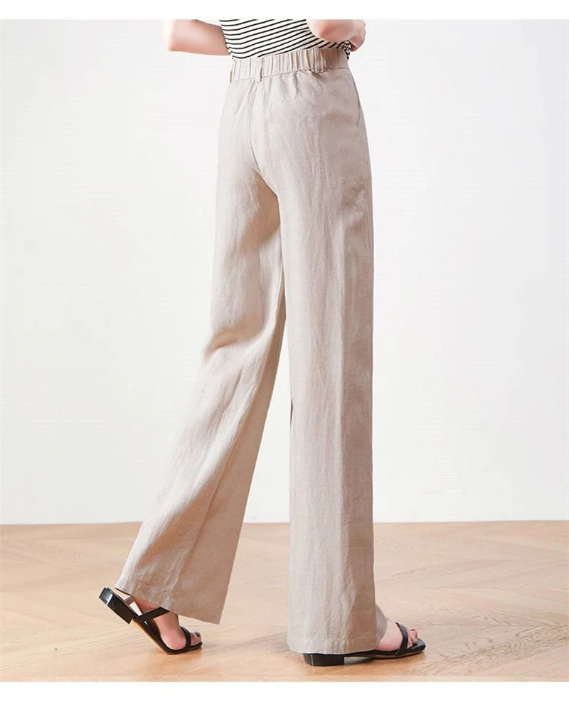 Cotton Linen Wide Leg Pants Lady New Spring Summer Thin Casual Solid Long Pants Women Elastic High Waist Loose Straight Trousers