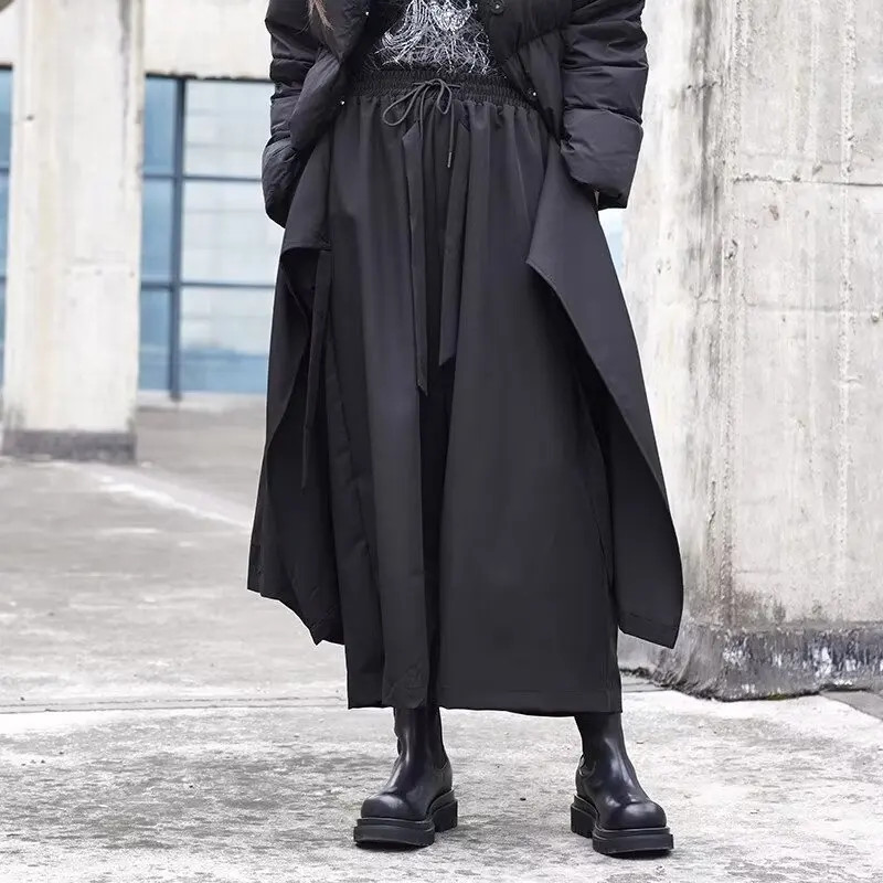 Japanese Y2k Black Hakama Pants for Women Stylish Wide-Leg Skirt Pants Baggy Casual Streetwear Party Chic Teenager Clothing