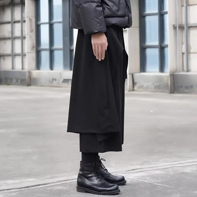 Japanese Y2k Black Hakama Pants for Women Stylish Wide-Leg Skirt Pants Baggy Casual Streetwear Party Chic Teenager Clothing