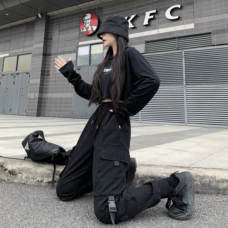 Fashion Hip Hop Joggers Cargo Pants Women Men Harem Pants Multi-Pocket Ribbons Man Sweatpants Streetwear Casual Mens Pants S-4XL