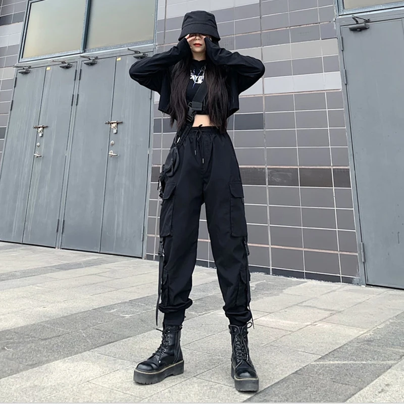 Fashion Hip Hop Joggers Cargo Pants Women Men Harem Pants Multi-Pocket Ribbons Man Sweatpants Streetwear Casual Mens Pants S-4XL