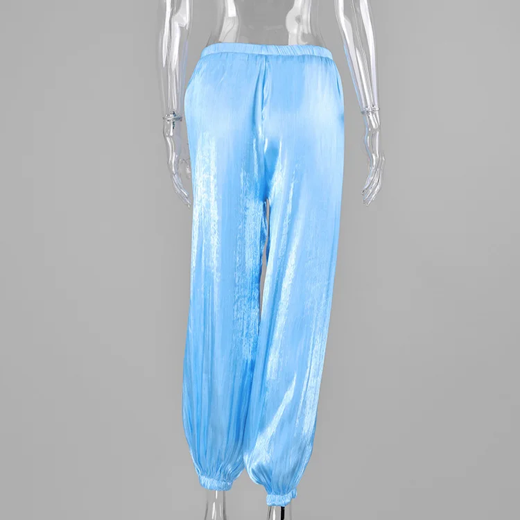 Mueyaruho 2026 Summer Autumn Women Shimmer Lantern Bloomers Pants Loose Crepe Baggy Harem Balloon Trousers Pants For Women