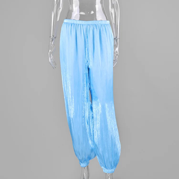 Mueyaruho 2026 Summer Autumn Women Shimmer Lantern Bloomers Pants Loose Crepe Baggy Harem Balloon Trousers Pants For Women