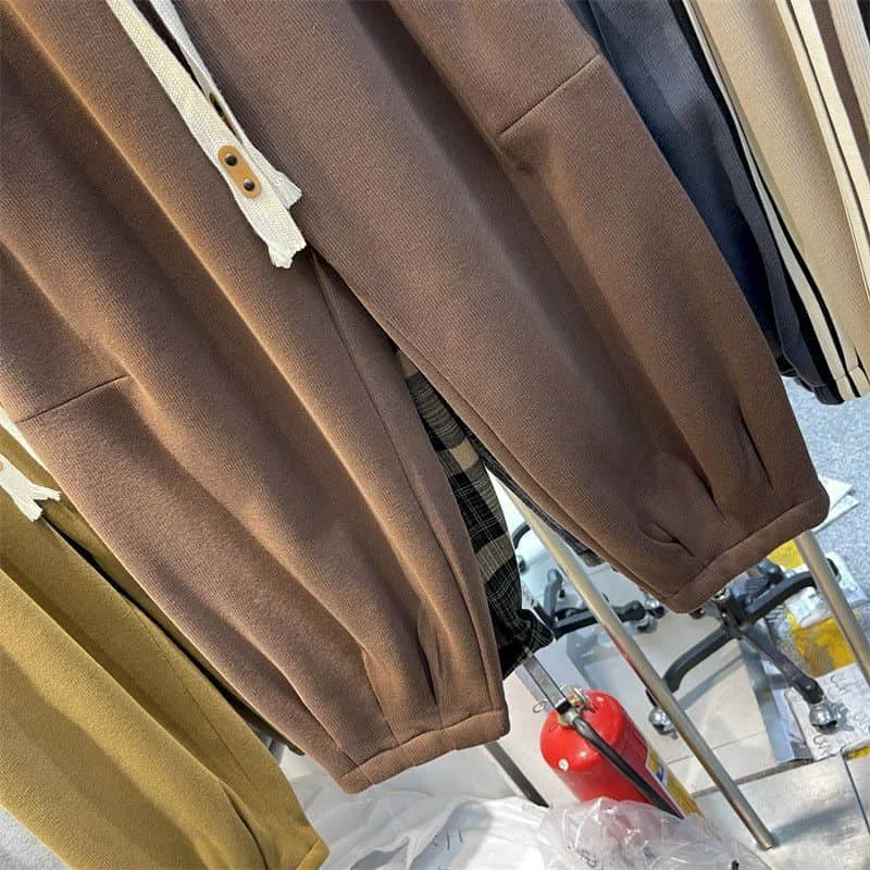 Cargo Pants Women Sporty Solid Plush Sweatpants Korean Style Casual Drawstring Elastic Waisted Streetwear Clothing Harem Pants