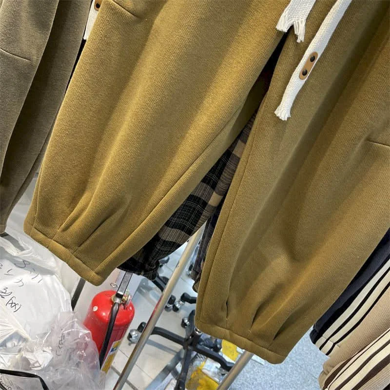 Cargo Pants Women Sporty Solid Plush Sweatpants Korean Style Casual Drawstring Elastic Waisted Streetwear Clothing Harem Pants