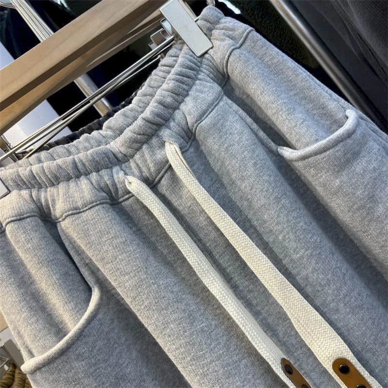 Cargo Pants Women Sporty Solid Plush Sweatpants Korean Style Casual Drawstring Elastic Waisted Streetwear Clothing Harem Pants