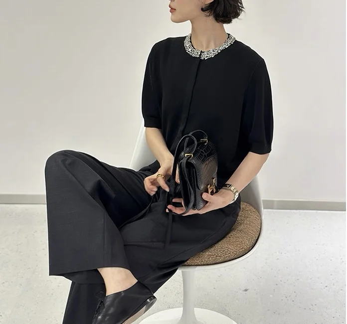 Women's Wool Straight-Leg Pants with Elastic Waistband – Spring 2026 New Arrival
