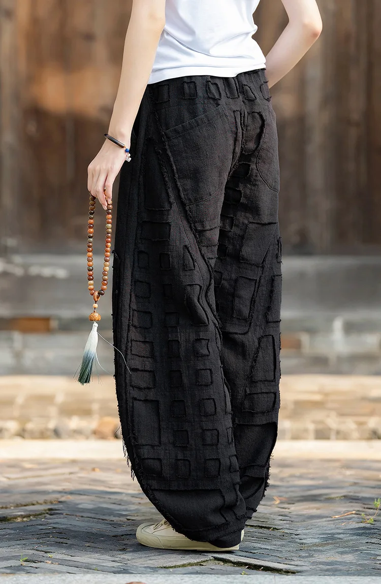 Johnature Women Vintage Linen Cotton Bloomers Pants Elastic Waist Solid Color Trousers 2025 Autumn New Loose Women Pants