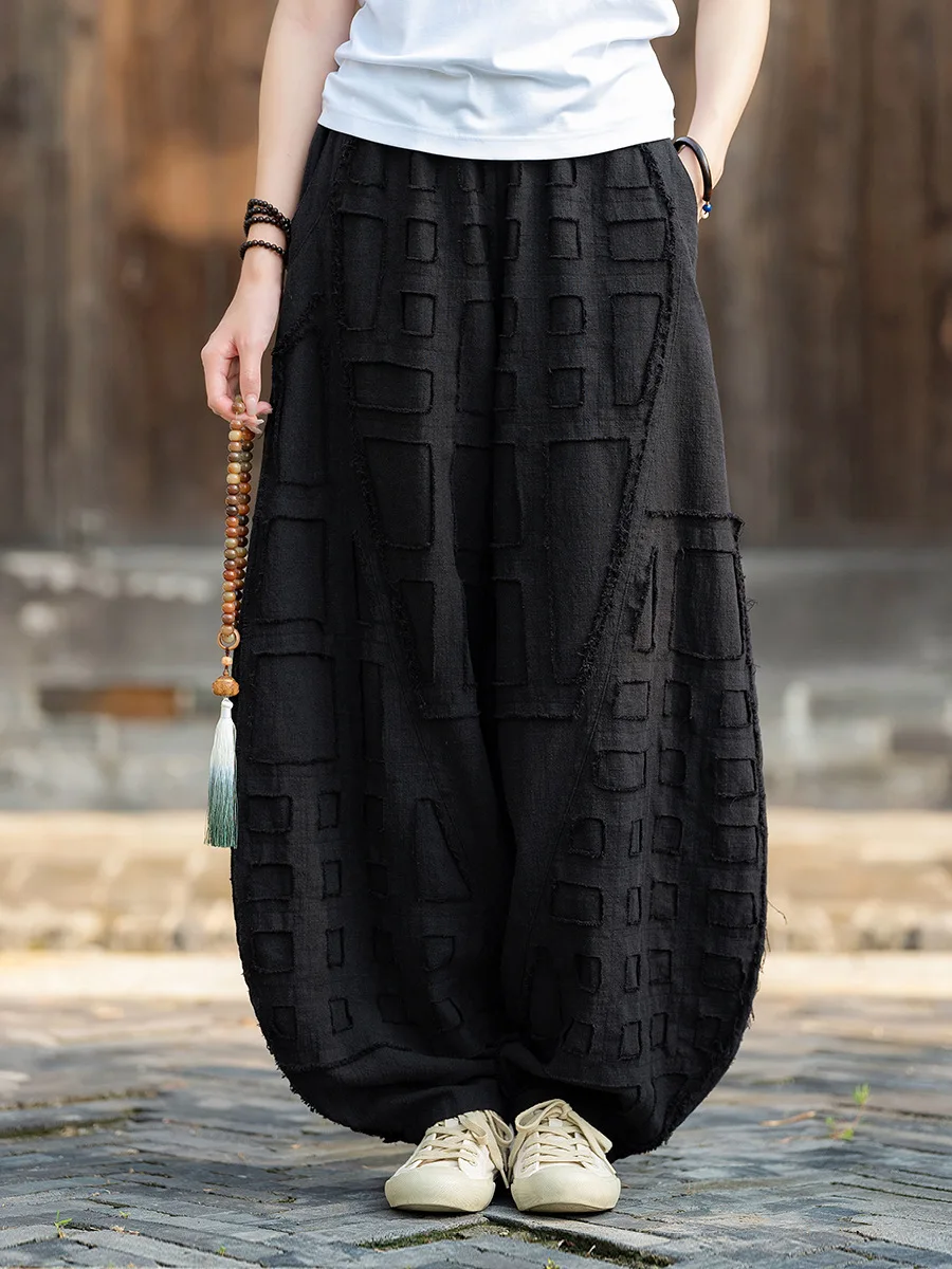 Johnature Women Vintage Linen Cotton Bloomers Pants Elastic Waist Solid Color Trousers 2025 Autumn New Loose Women Pants