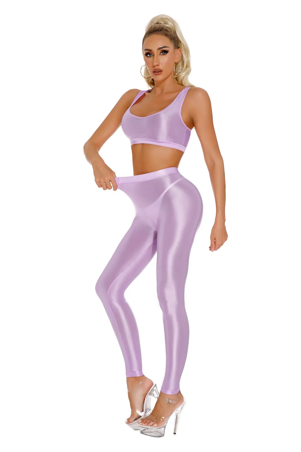 Sexy Shiny Pencil Pants Elastic Oil Glossy Tight Smooth Sheer See Through Leggings Dance Tights Candy Color Leotard