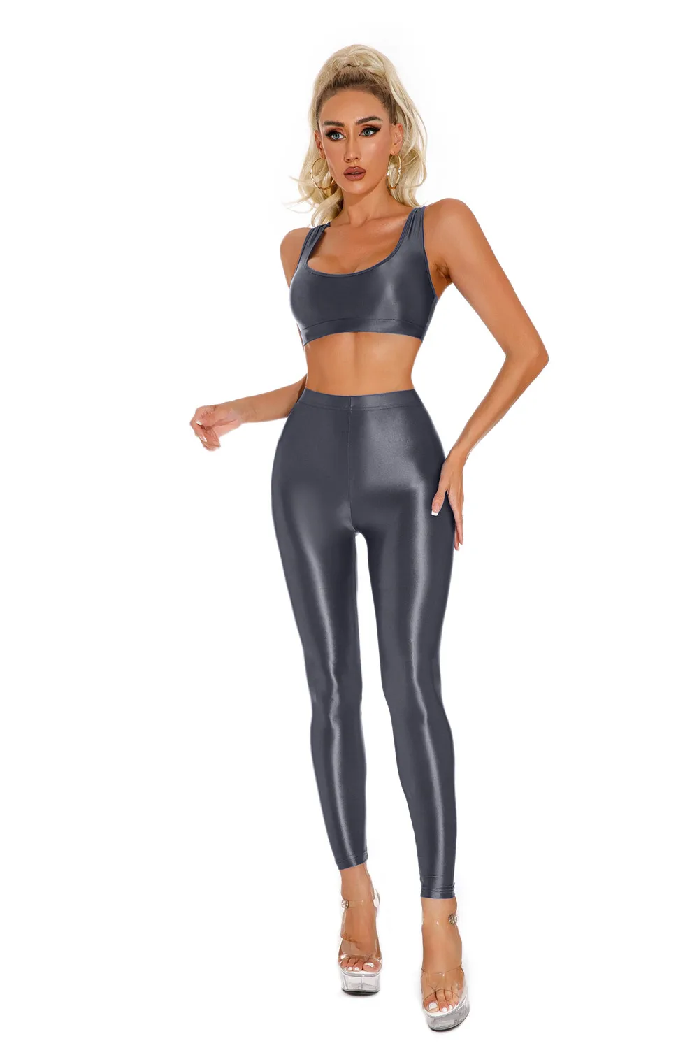 Sexy Shiny Pencil Pants Elastic Oil Glossy Tight Smooth Sheer See Through Leggings Dance Tights Candy Color Leotard