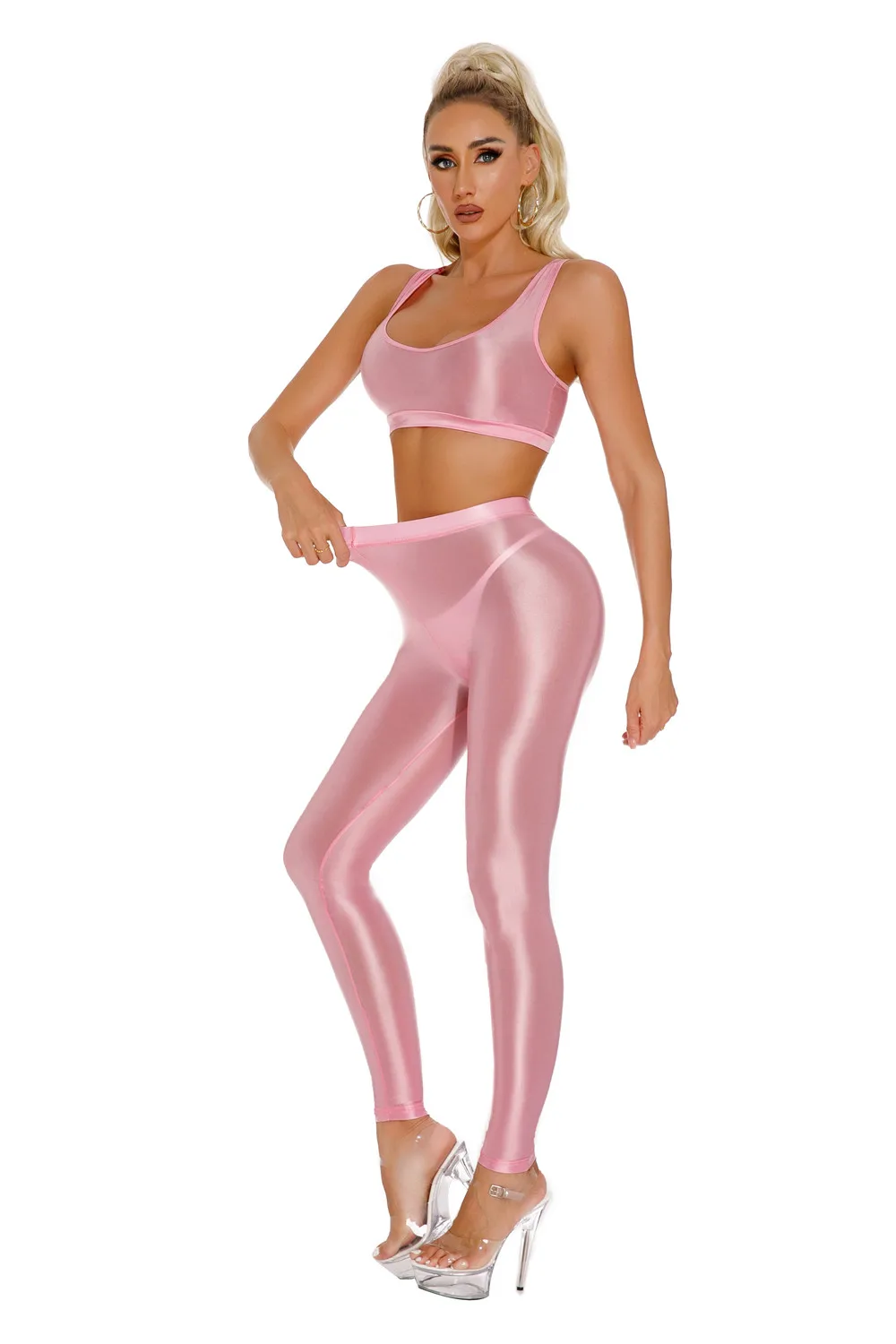 Sexy Shiny Pencil Pants Elastic Oil Glossy Tight Smooth Sheer See Through Leggings Dance Tights Candy Color Leotard