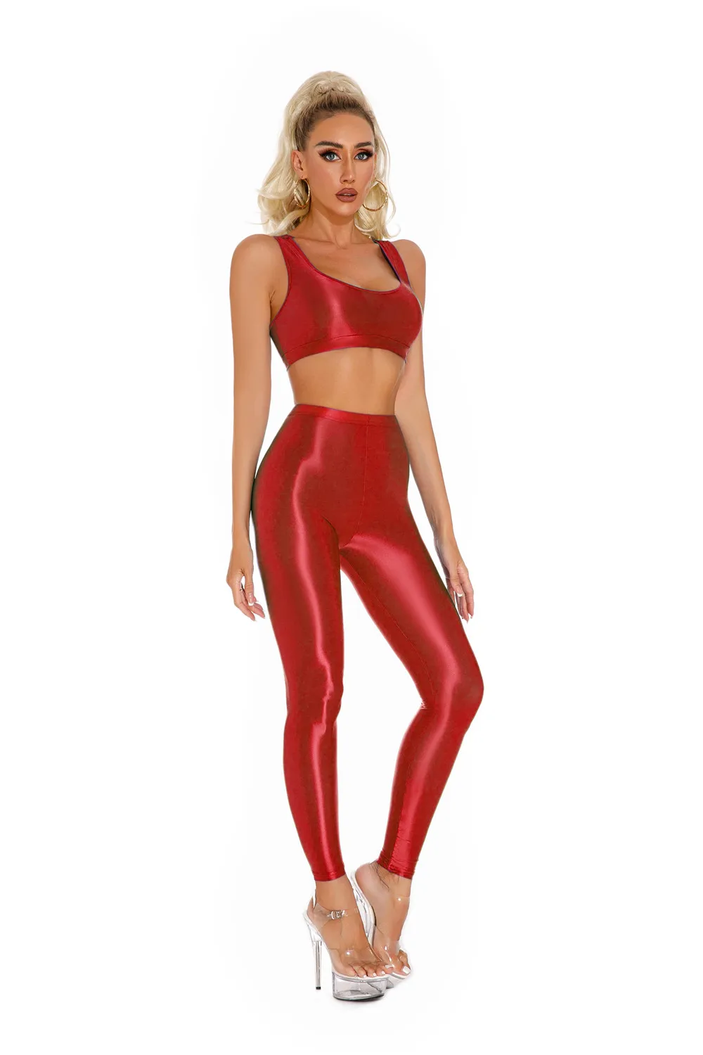 Sexy Shiny Pencil Pants Elastic Oil Glossy Tight Smooth Sheer See Through Leggings Dance Tights Candy Color Leotard