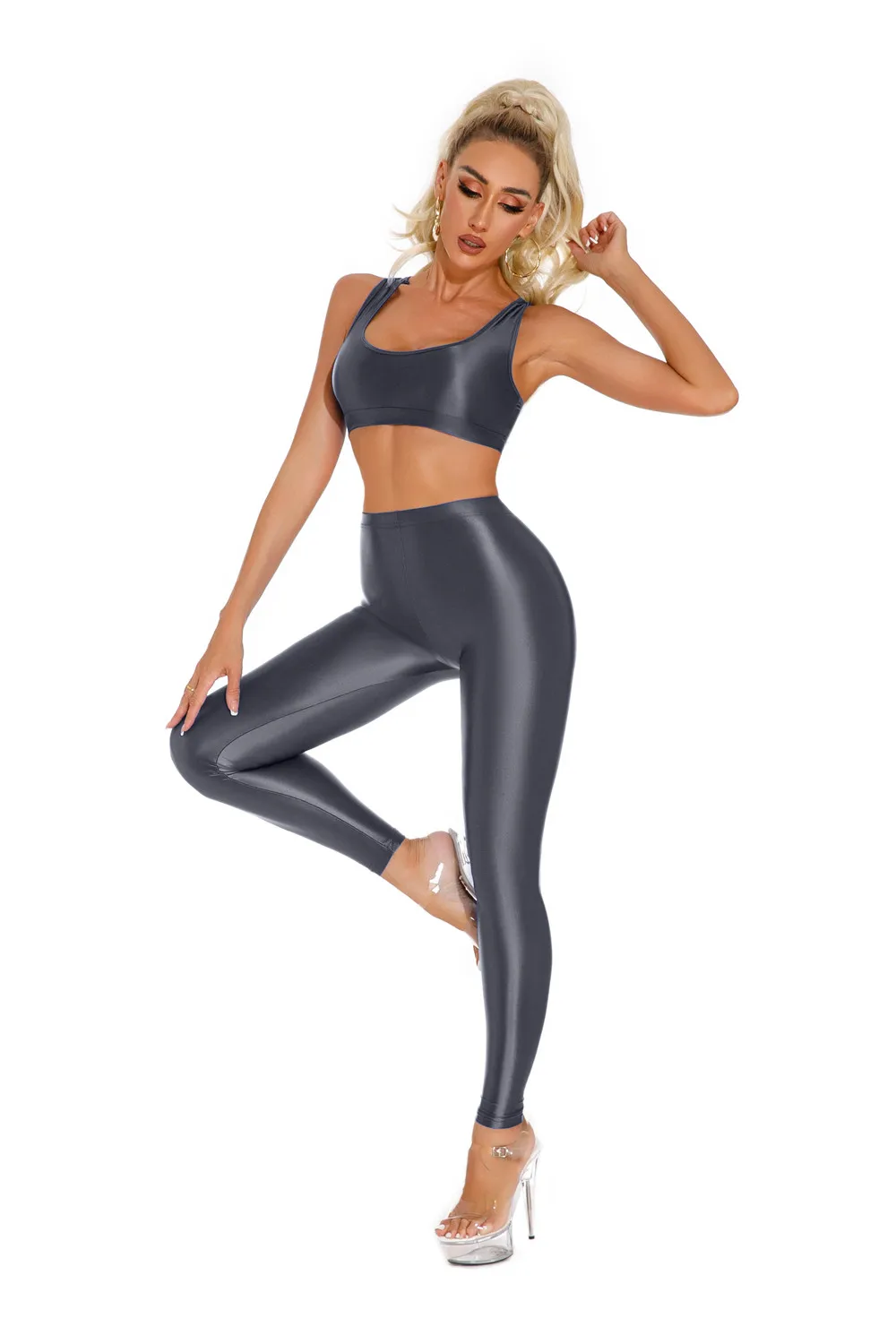 Sexy Shiny Pencil Pants Elastic Oil Glossy Tight Smooth Sheer See Through Leggings Dance Tights Candy Color Leotard