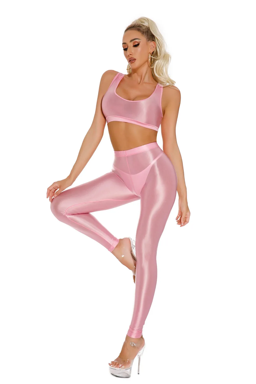 Sexy Shiny Pencil Pants Elastic Oil Glossy Tight Smooth Sheer See Through Leggings Dance Tights Candy Color Leotard