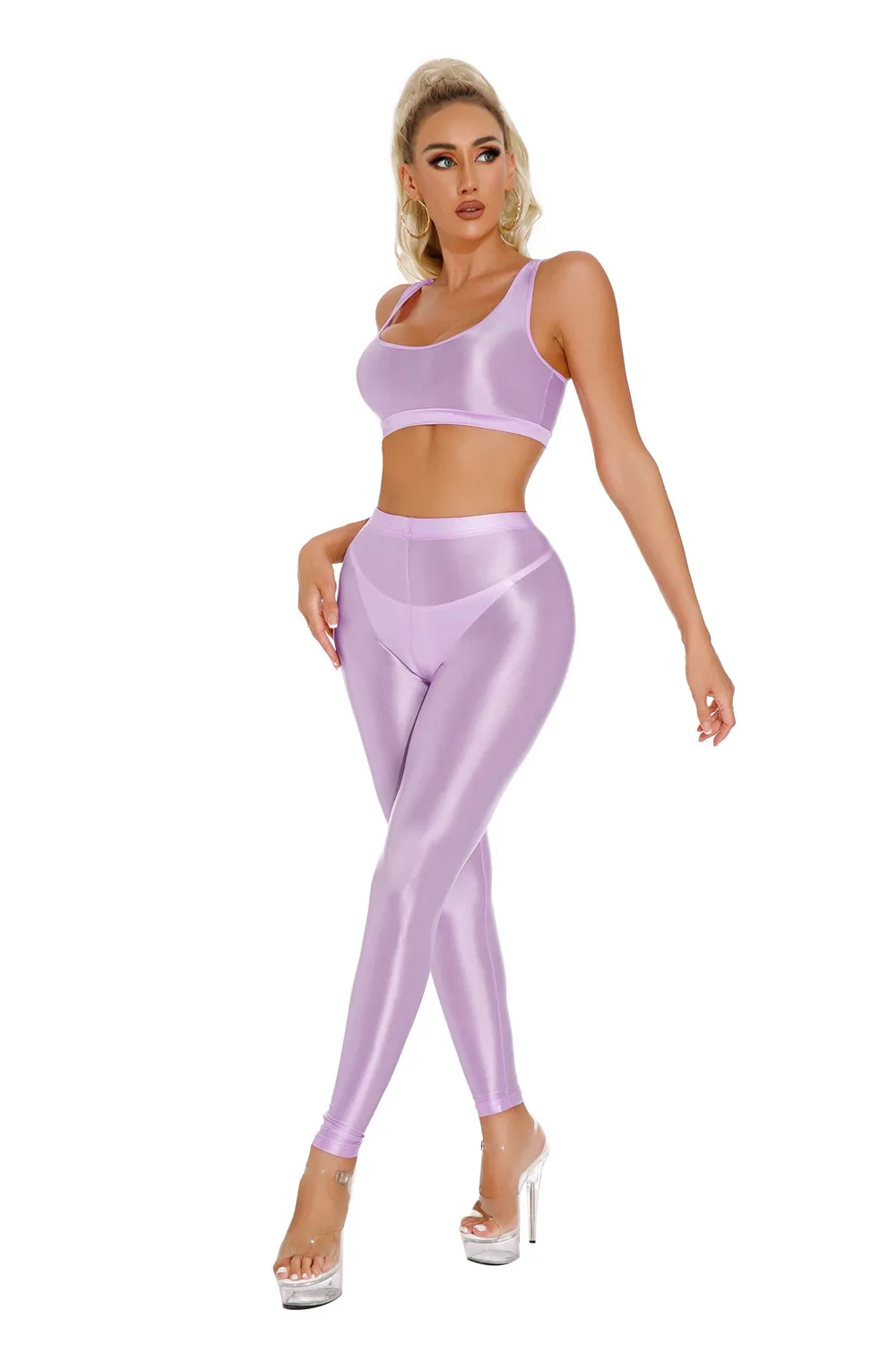 Sexy Shiny Pencil Pants Elastic Oil Glossy Tight Smooth Sheer See Through Leggings Dance Tights Candy Color Leotard