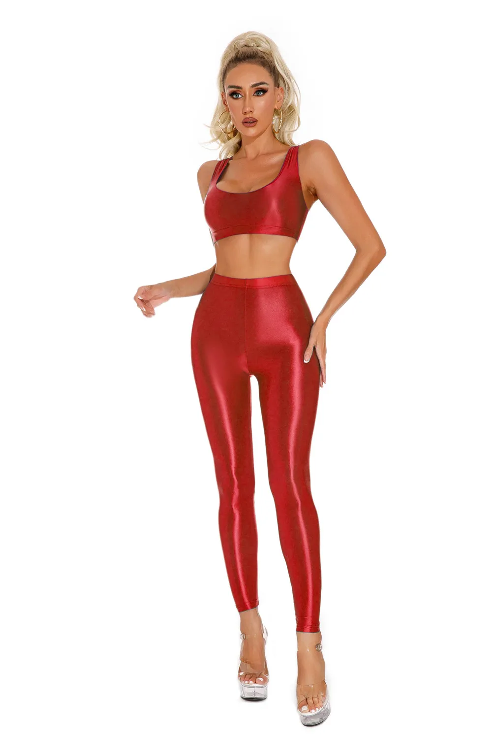 Sexy Shiny Pencil Pants Elastic Oil Glossy Tight Smooth Sheer See Through Leggings Dance Tights Candy Color Leotard