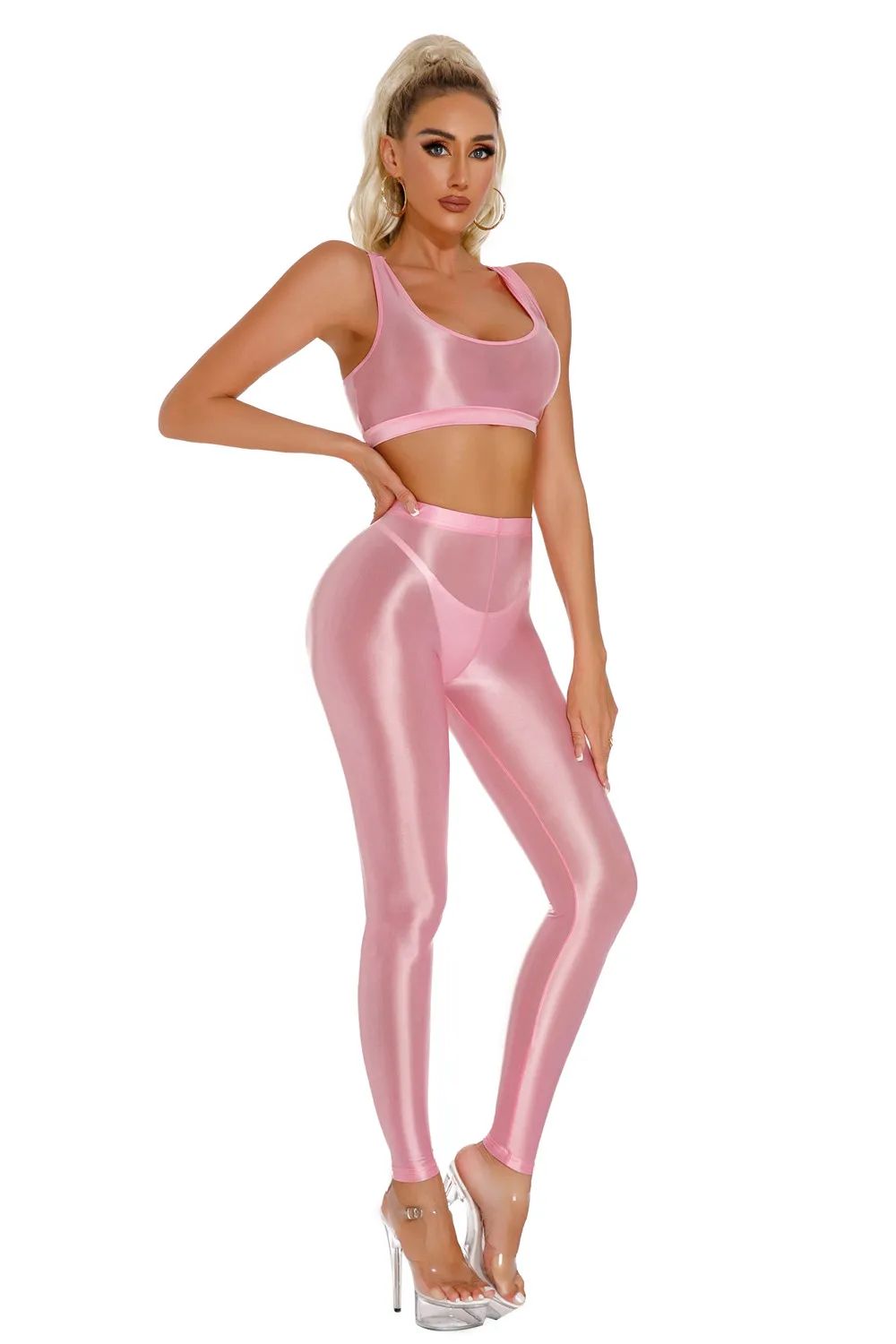 Sexy Shiny Pencil Pants Elastic Oil Glossy Tight Smooth Sheer See Through Leggings Dance Tights Candy Color Leotard