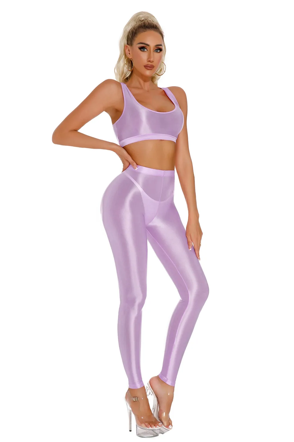 Sexy Shiny Pencil Pants Elastic Oil Glossy Tight Smooth Sheer See Through Leggings Dance Tights Candy Color Leotard