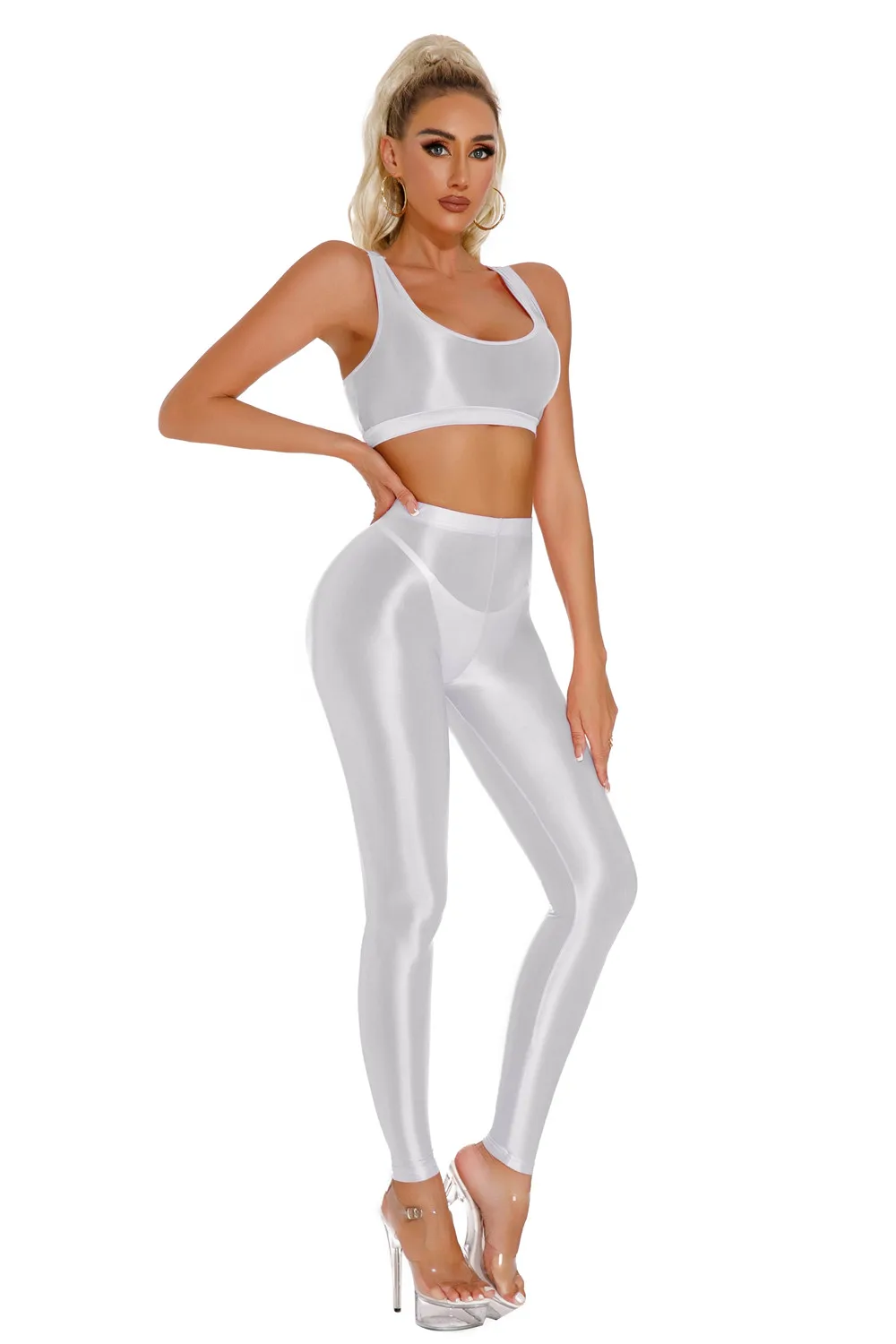 Sexy Shiny Pencil Pants Elastic Oil Glossy Tight Smooth Sheer See Through Leggings Dance Tights Candy Color Leotard