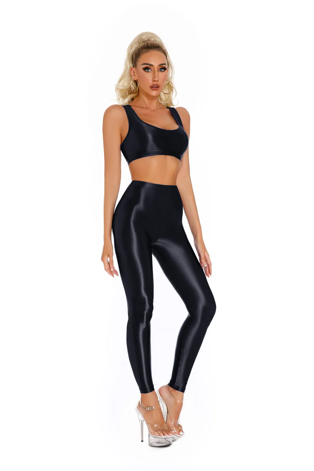 Sexy Shiny Pencil Pants Elastic Oil Glossy Tight Smooth Sheer See Through Leggings Dance Tights Candy Color Leotard