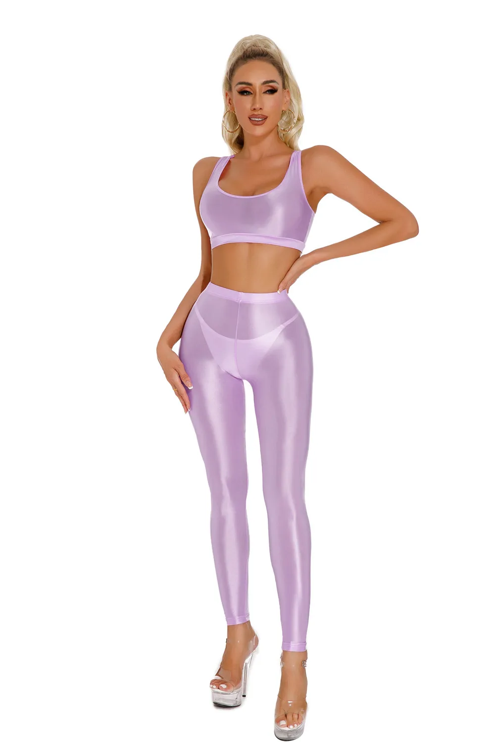 Sexy Shiny Pencil Pants Elastic Oil Glossy Tight Smooth Sheer See Through Leggings Dance Tights Candy Color Leotard