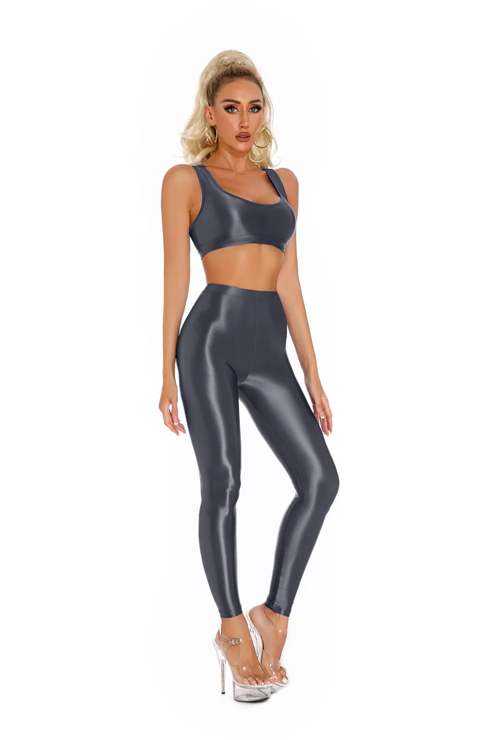 Sexy Shiny Pencil Pants Elastic Oil Glossy Tight Smooth Sheer See Through Leggings Dance Tights Candy Color Leotard