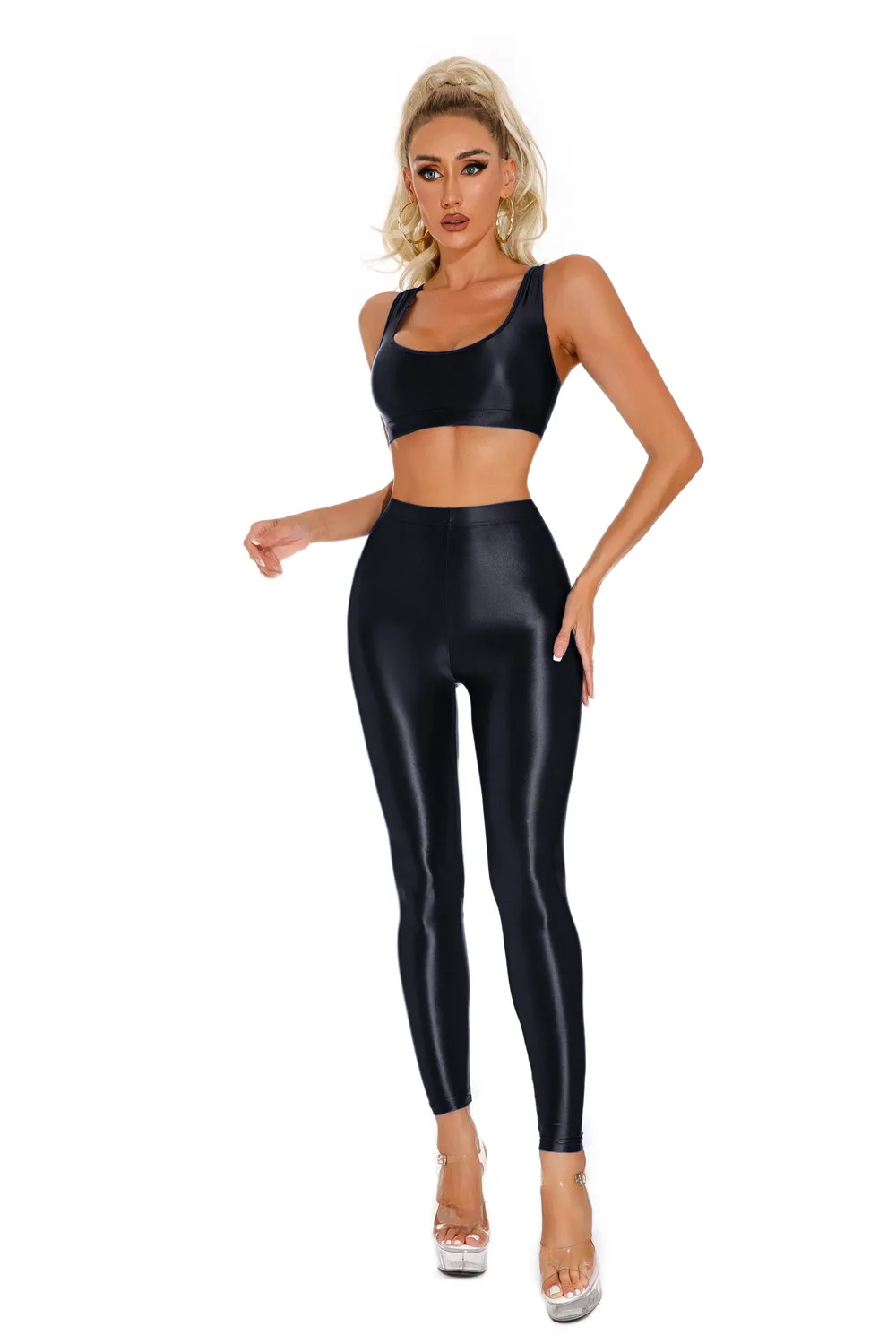 Sexy Shiny Pencil Pants Elastic Oil Glossy Tight Smooth Sheer See Through Leggings Dance Tights Candy Color Leotard