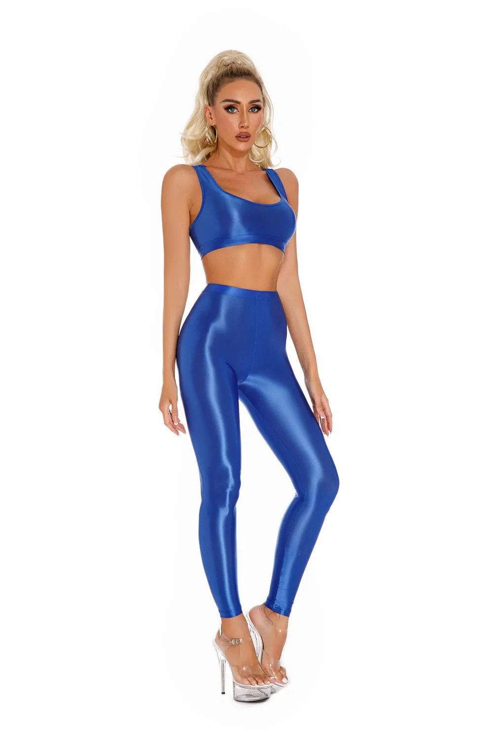 Sexy Shiny Pencil Pants Elastic Oil Glossy Tight Smooth Sheer See Through Leggings Dance Tights Candy Color Leotard