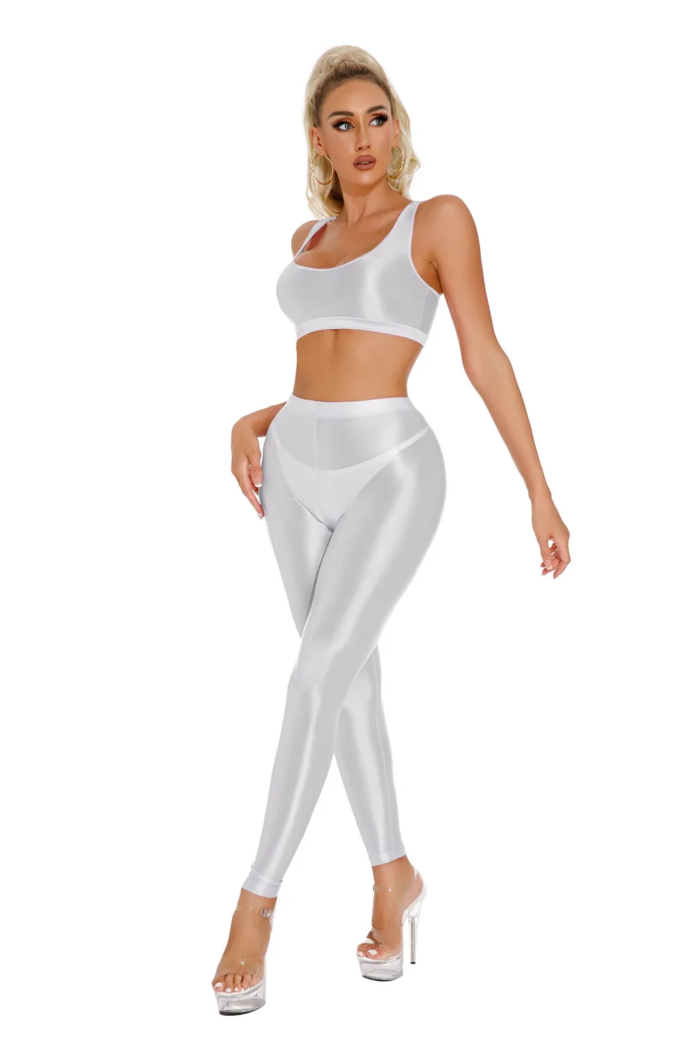 Sexy Shiny Pencil Pants Elastic Oil Glossy Tight Smooth Sheer See Through Leggings Dance Tights Candy Color Leotard