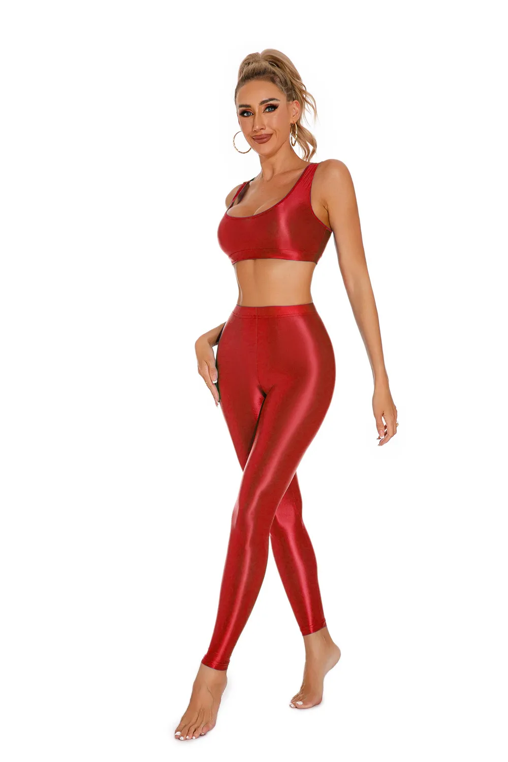 Sexy Shiny Pencil Pants Elastic Oil Glossy Tight Smooth Sheer See Through Leggings Dance Tights Candy Color Leotard
