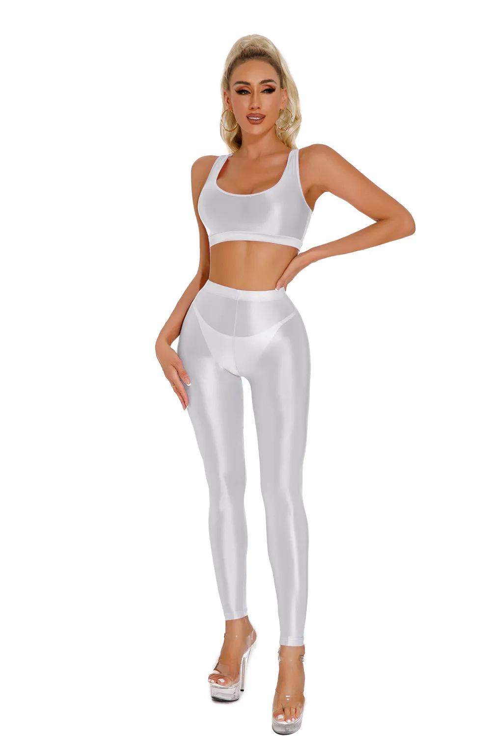 Sexy Shiny Pencil Pants Elastic Oil Glossy Tight Smooth Sheer See Through Leggings Dance Tights Candy Color Leotard