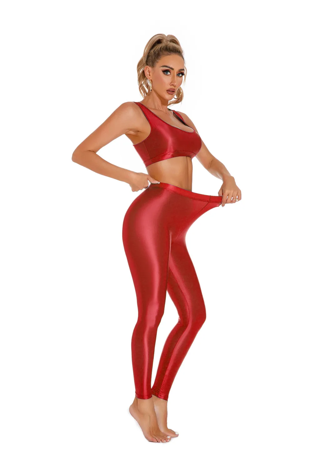 Sexy Shiny Pencil Pants Elastic Oil Glossy Tight Smooth Sheer See Through Leggings Dance Tights Candy Color Leotard