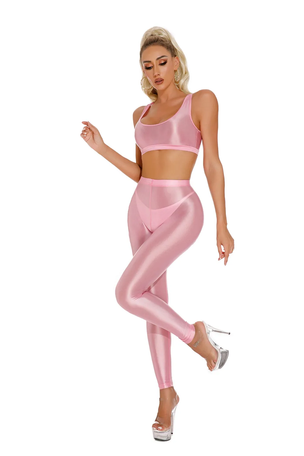 Sexy Shiny Pencil Pants Elastic Oil Glossy Tight Smooth Sheer See Through Leggings Dance Tights Candy Color Leotard