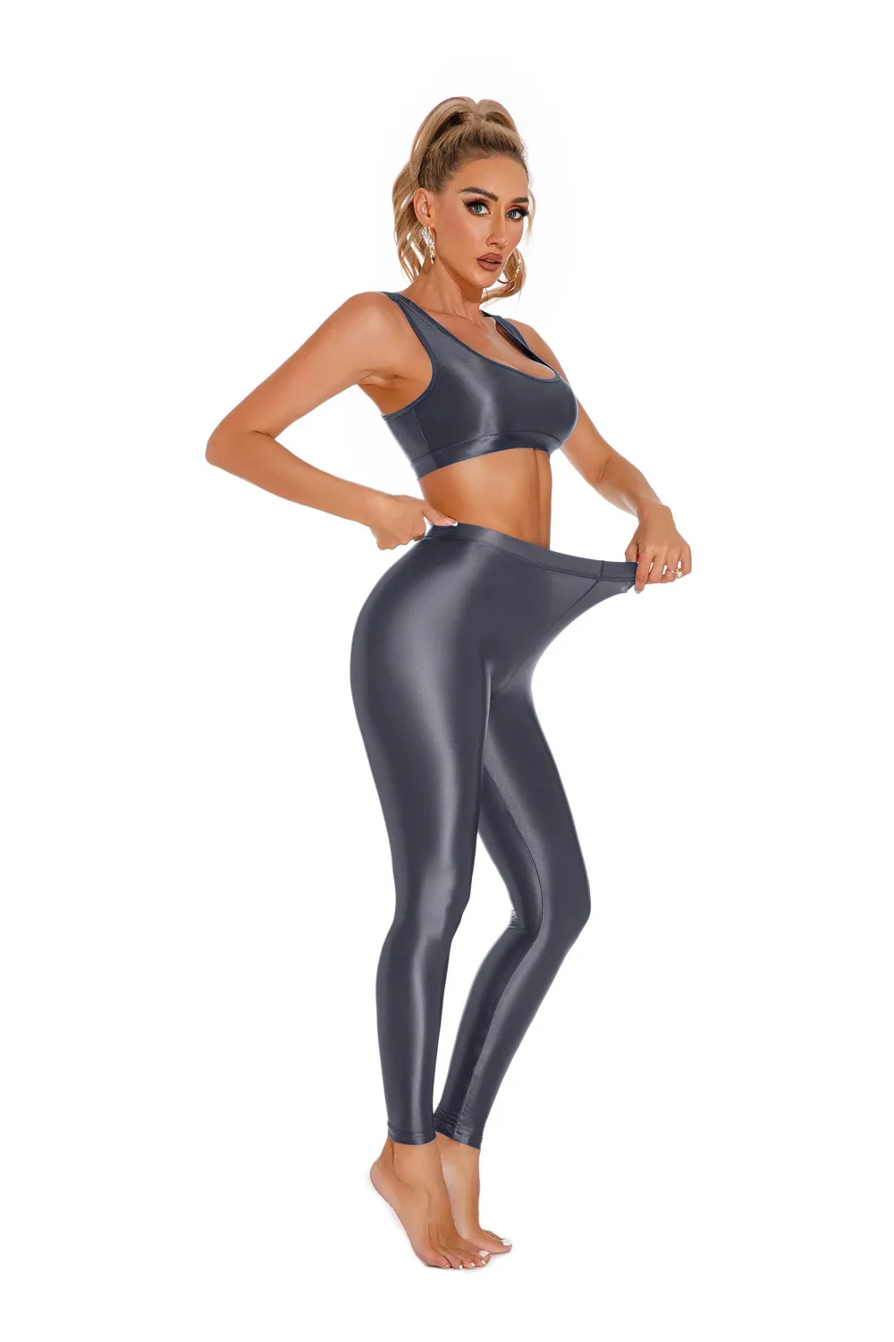 Sexy Shiny Pencil Pants Elastic Oil Glossy Tight Smooth Sheer See Through Leggings Dance Tights Candy Color Leotard
