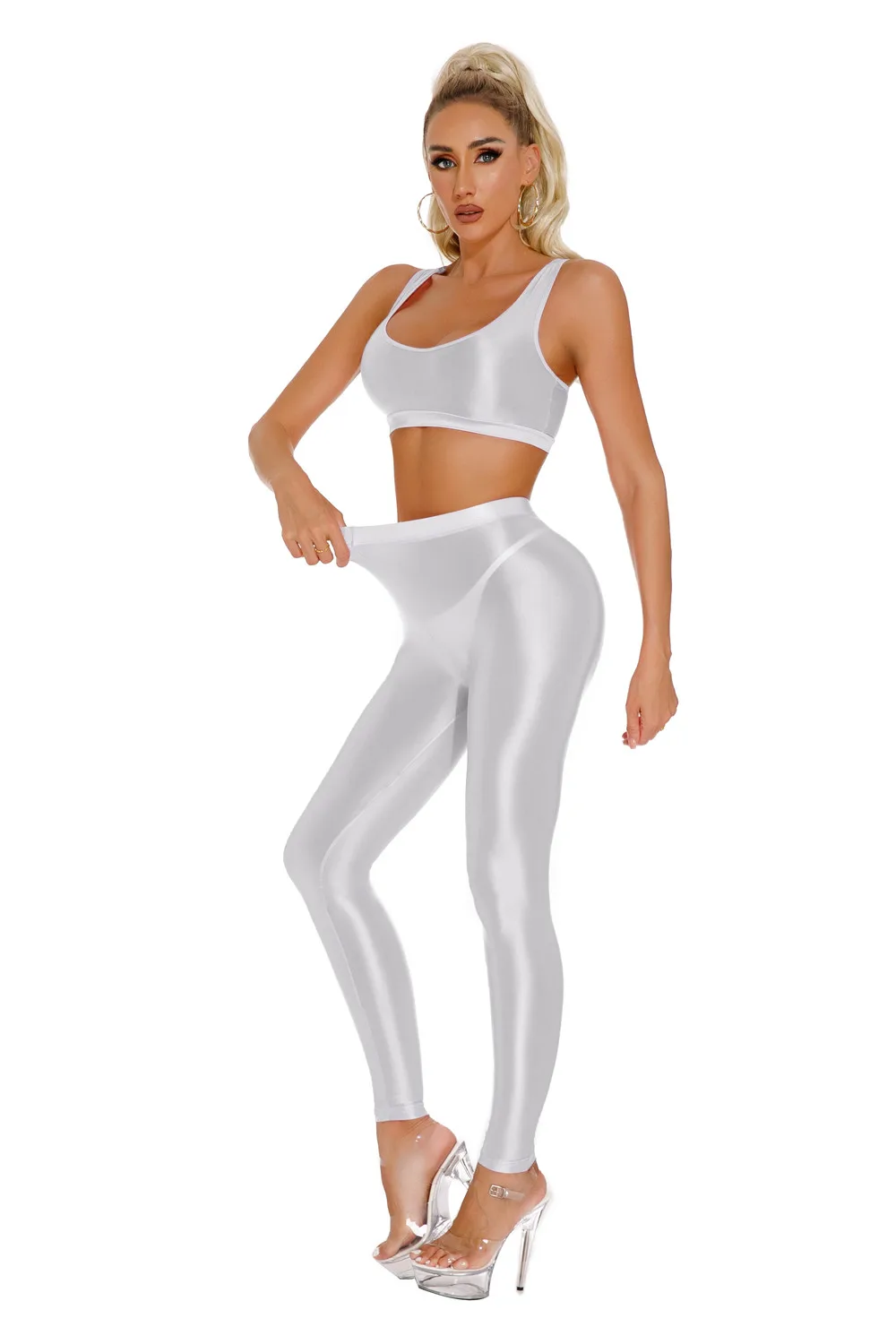 Sexy Shiny Pencil Pants Elastic Oil Glossy Tight Smooth Sheer See Through Leggings Dance Tights Candy Color Leotard