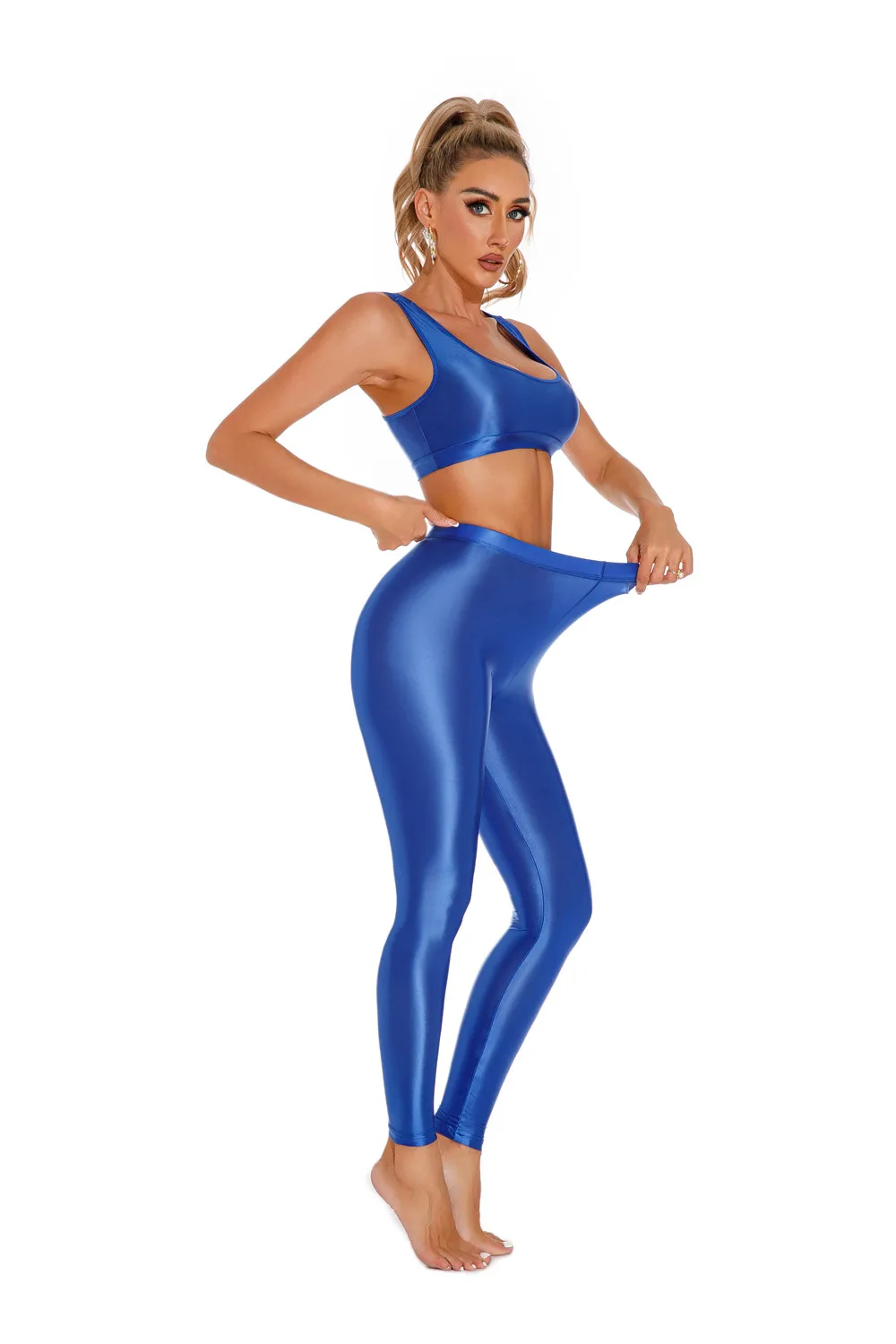Sexy Shiny Pencil Pants Elastic Oil Glossy Tight Smooth Sheer See Through Leggings Dance Tights Candy Color Leotard