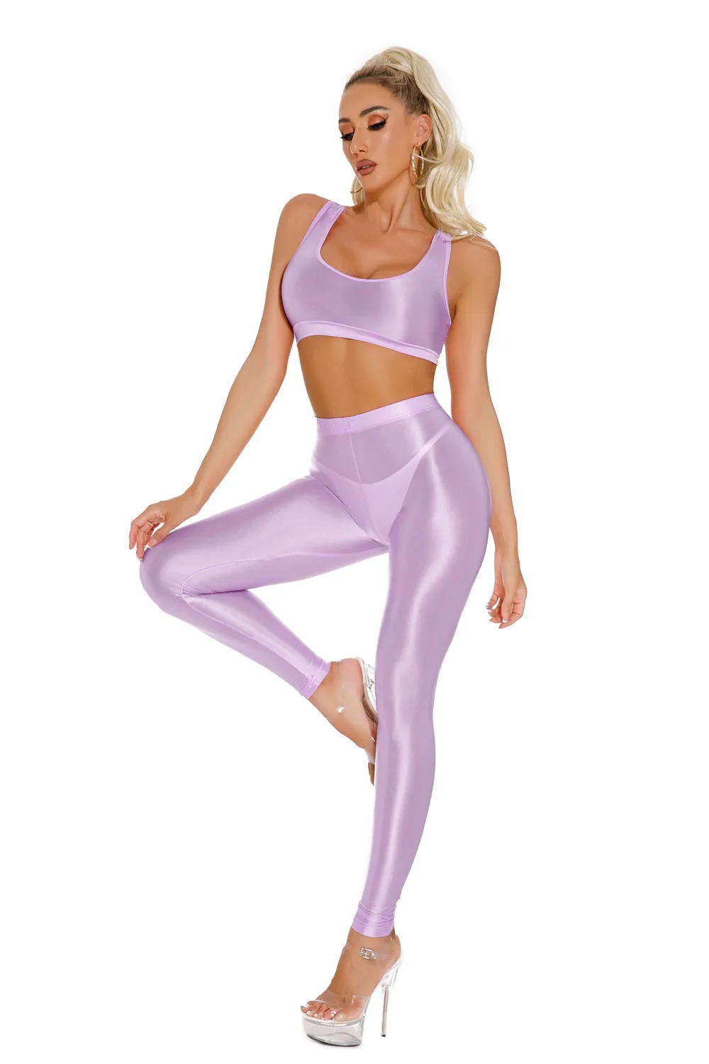 Sexy Shiny Pencil Pants Elastic Oil Glossy Tight Smooth Sheer See Through Leggings Dance Tights Candy Color Leotard