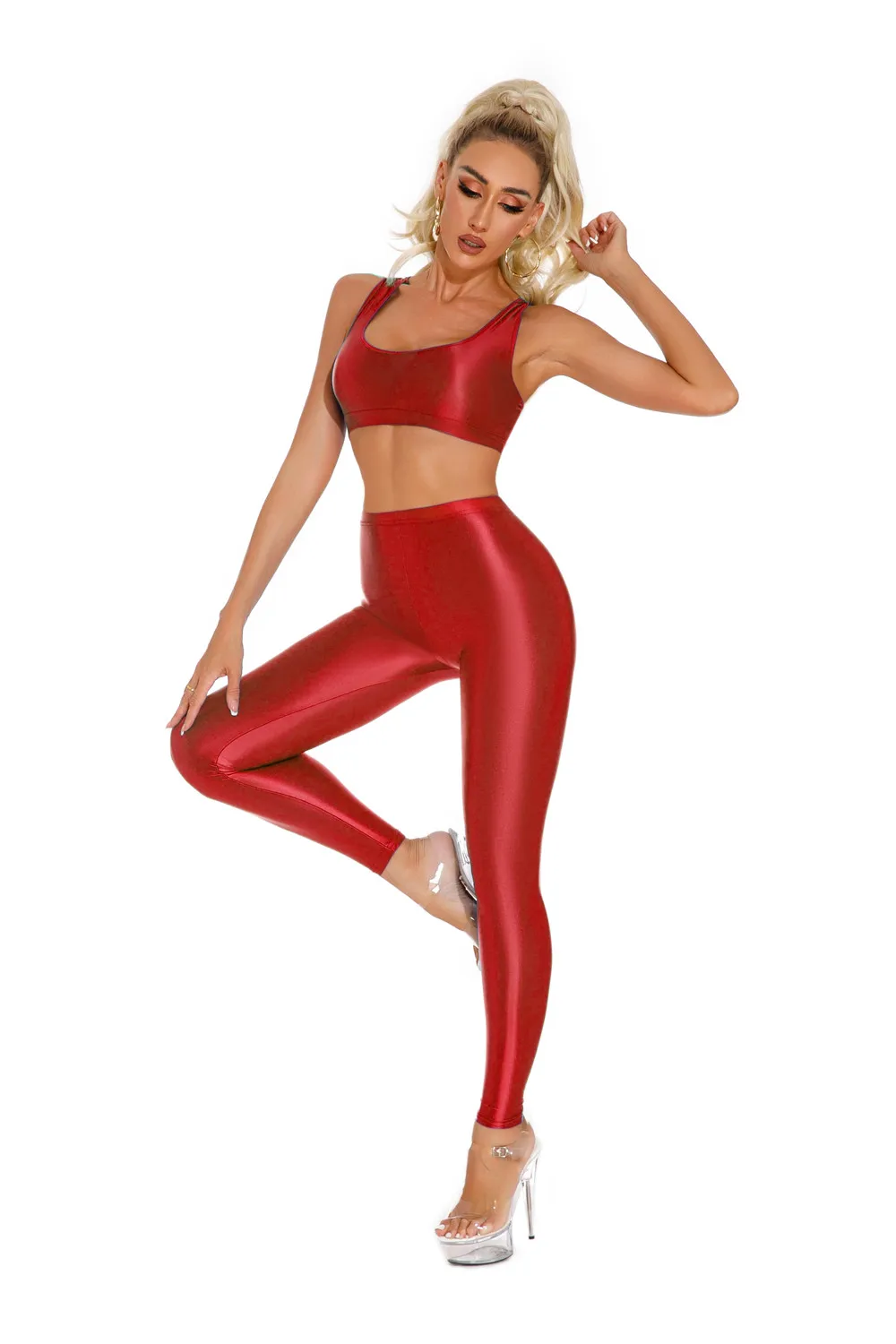 Sexy Shiny Pencil Pants Elastic Oil Glossy Tight Smooth Sheer See Through Leggings Dance Tights Candy Color Leotard
