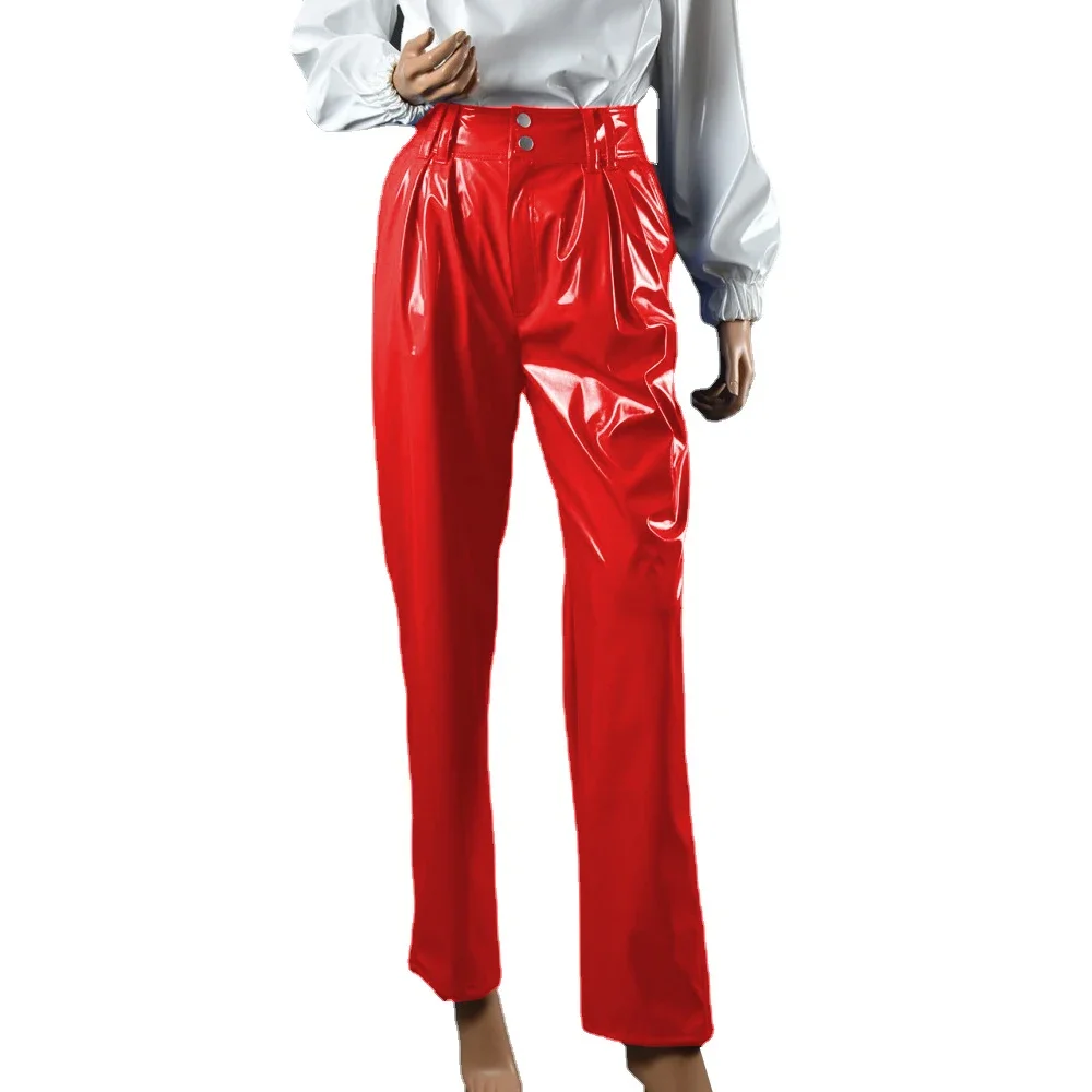 Vinyl Wet Look PVC Leather Fashion Womens High Waist Pencil Pants Office Lady Straight Pants Trousers Party Club Streetwear 7XL