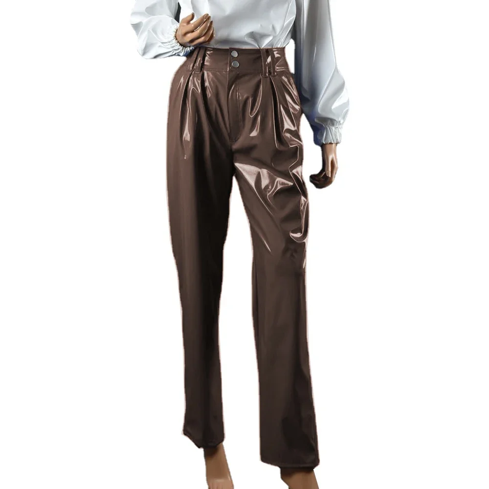 Vinyl Wet Look PVC Leather Fashion Womens High Waist Pencil Pants Office Lady Straight Pants Trousers Party Club Streetwear 7XL