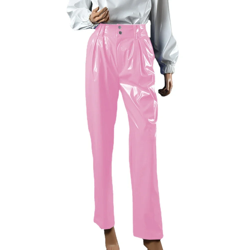Vinyl Wet Look PVC Leather Fashion Womens High Waist Pencil Pants Office Lady Straight Pants Trousers Party Club Streetwear 7XL