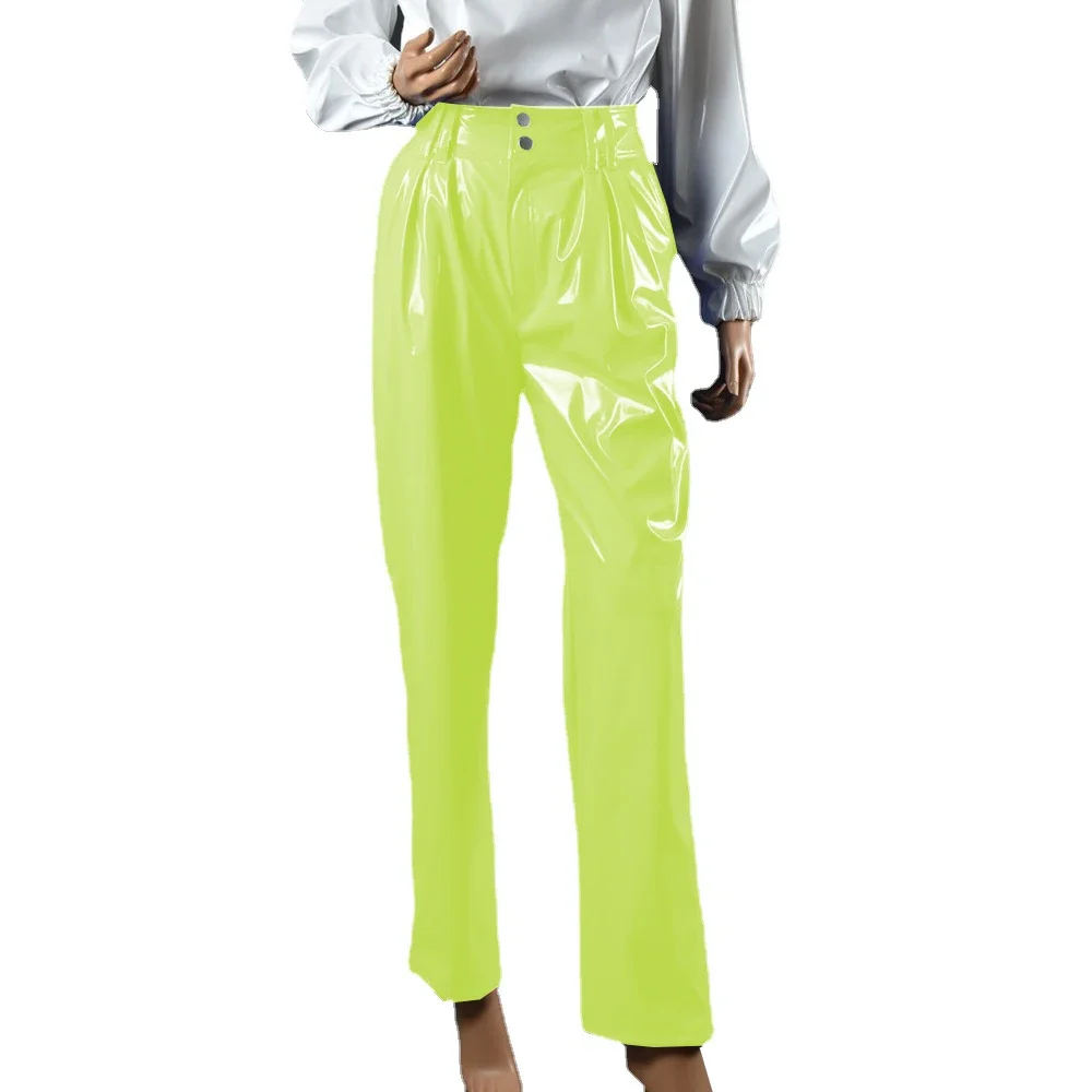 Vinyl Wet Look PVC Leather Fashion Womens High Waist Pencil Pants Office Lady Straight Pants Trousers Party Club Streetwear 7XL