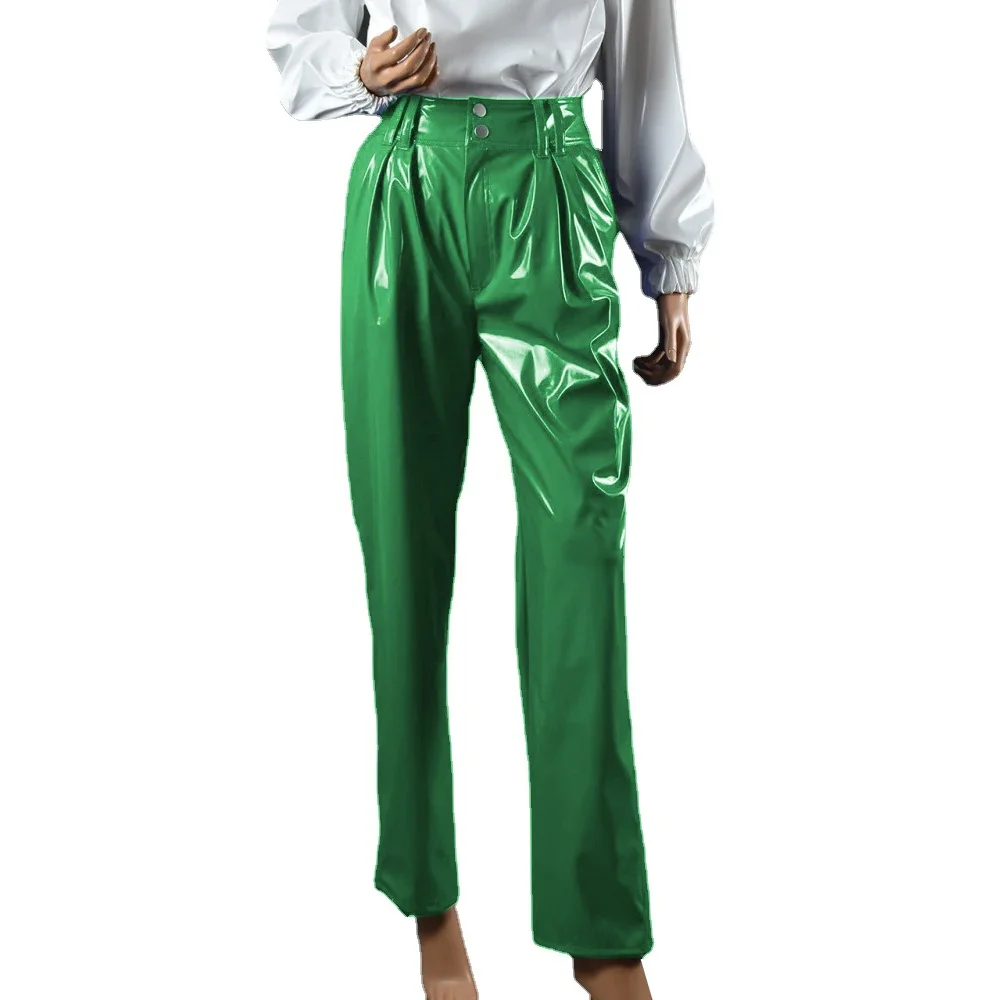 Vinyl Wet Look PVC Leather Fashion Womens High Waist Pencil Pants Office Lady Straight Pants Trousers Party Club Streetwear 7XL