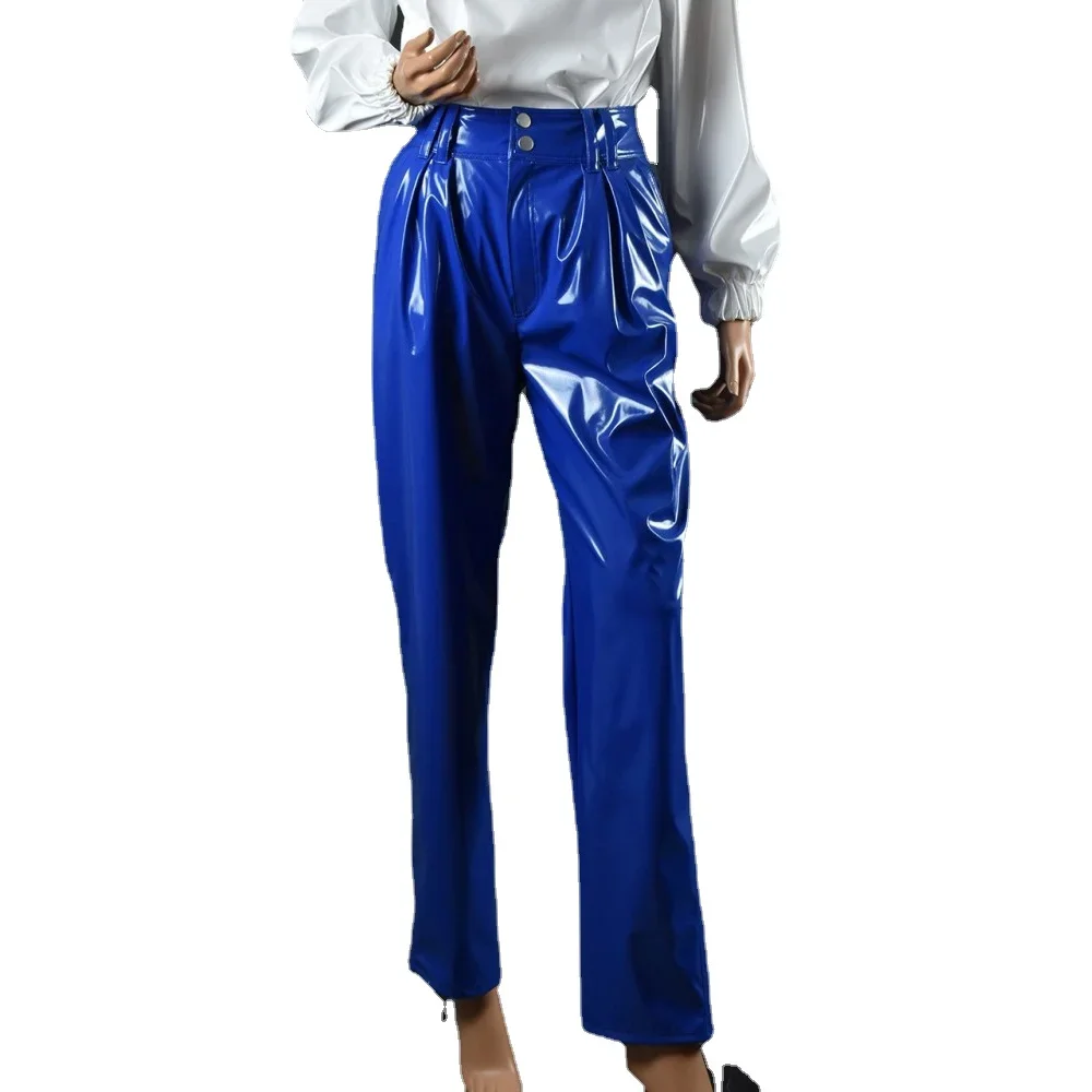 Vinyl Wet Look PVC Leather Fashion Womens High Waist Pencil Pants Office Lady Straight Pants Trousers Party Club Streetwear 7XL