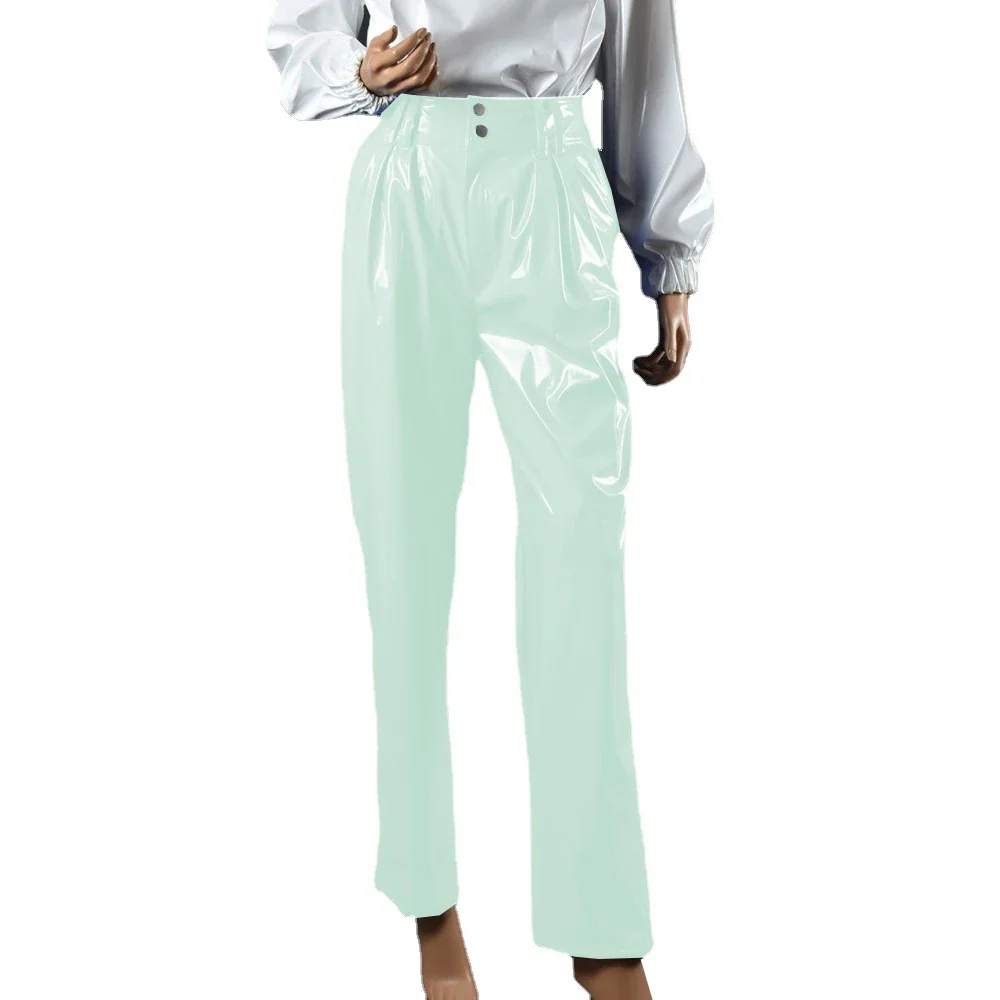 Vinyl Wet Look PVC Leather Fashion Womens High Waist Pencil Pants Office Lady Straight Pants Trousers Party Club Streetwear 7XL