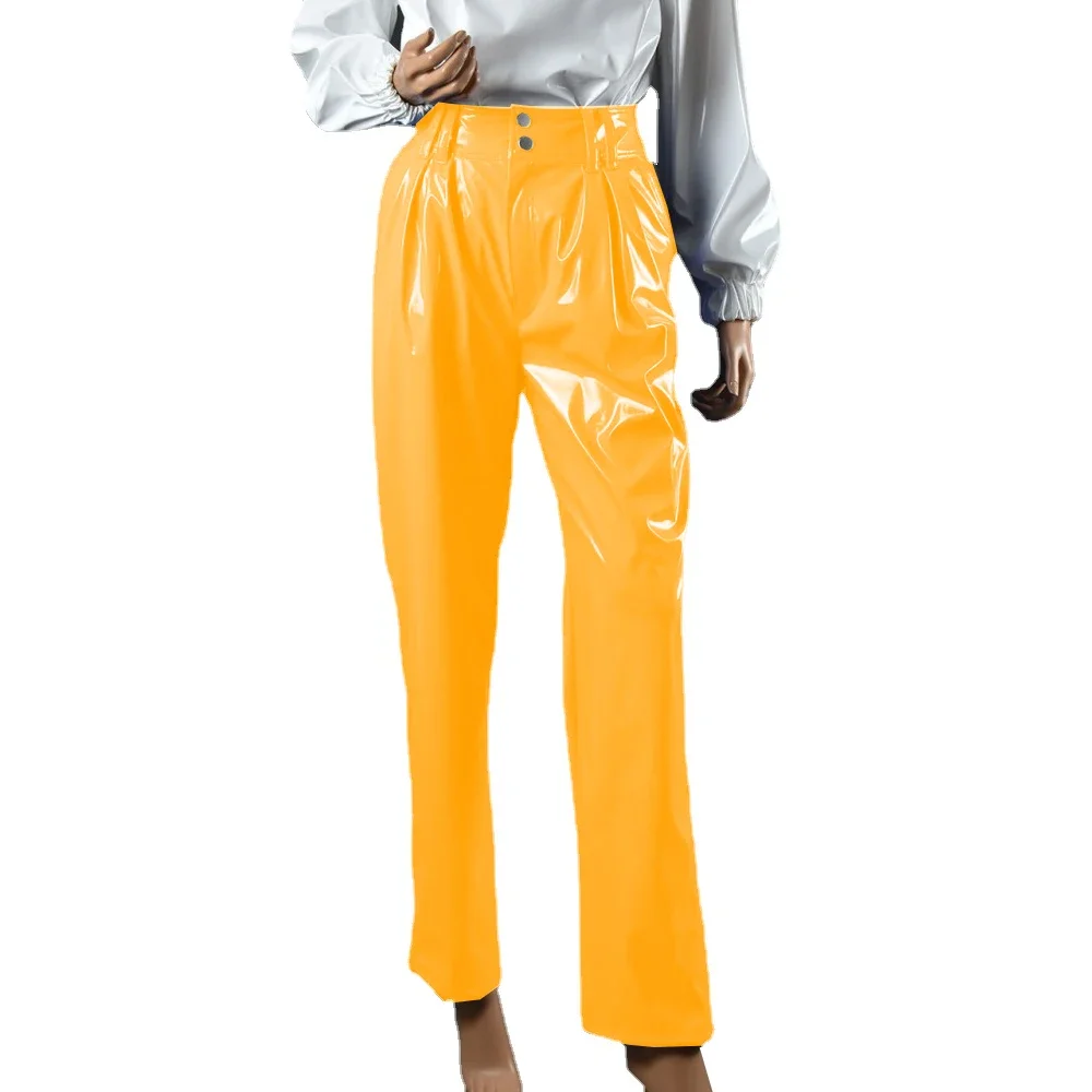 Vinyl Wet Look PVC Leather Fashion Womens High Waist Pencil Pants Office Lady Straight Pants Trousers Party Club Streetwear 7XL