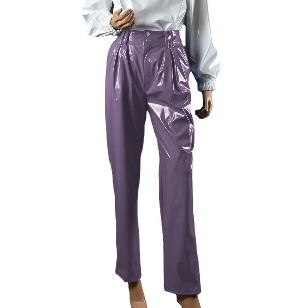 Vinyl Wet Look PVC Leather Fashion Womens High Waist Pencil Pants Office Lady Straight Pants Trousers Party Club Streetwear 7XL