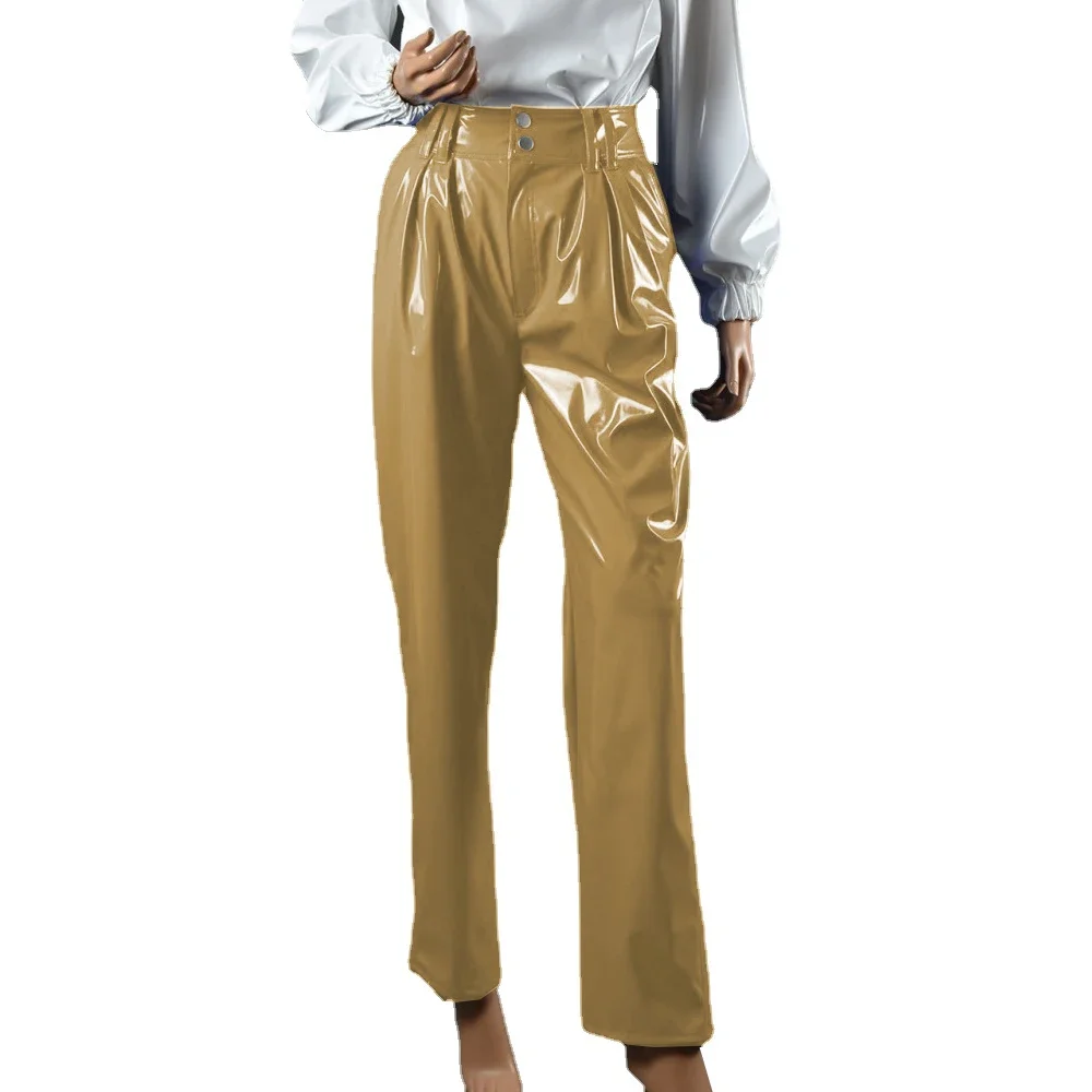 Vinyl Wet Look PVC Leather Fashion Womens High Waist Pencil Pants Office Lady Straight Pants Trousers Party Club Streetwear 7XL