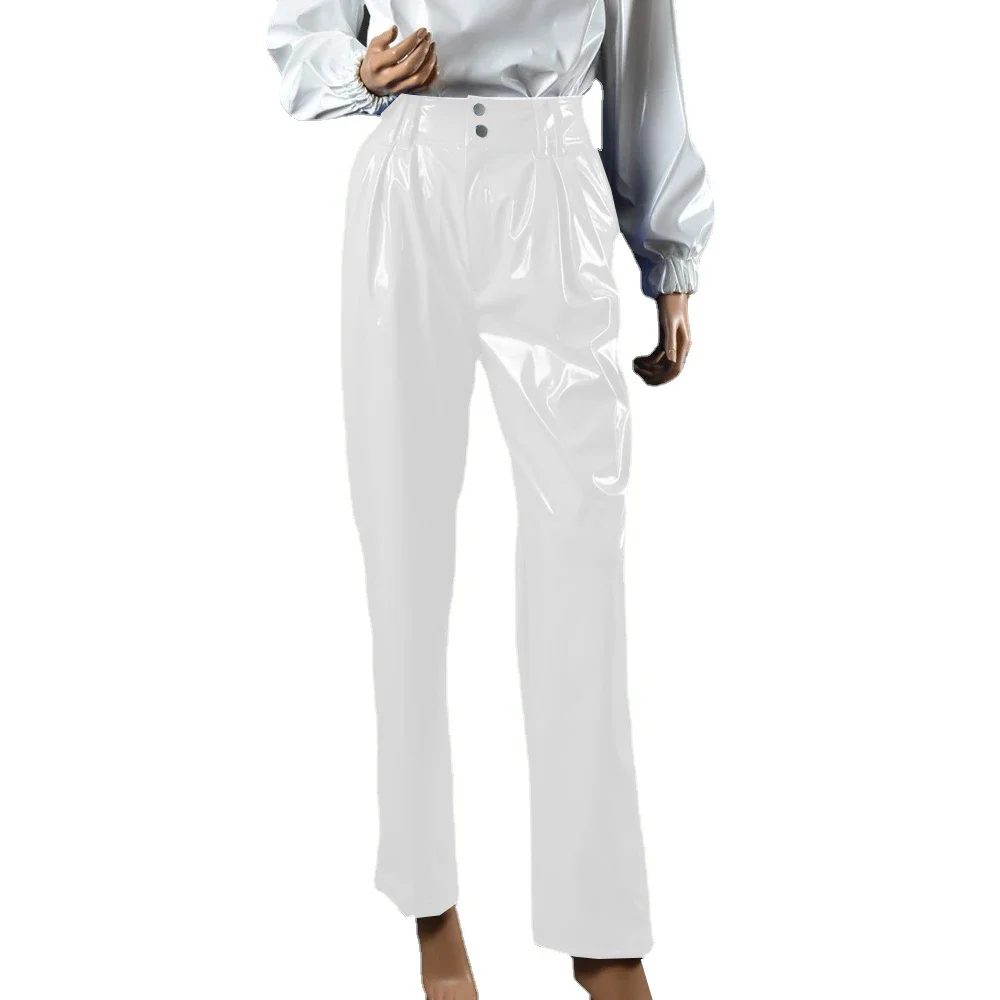Vinyl Wet Look PVC Leather Fashion Womens High Waist Pencil Pants Office Lady Straight Pants Trousers Party Club Streetwear 7XL